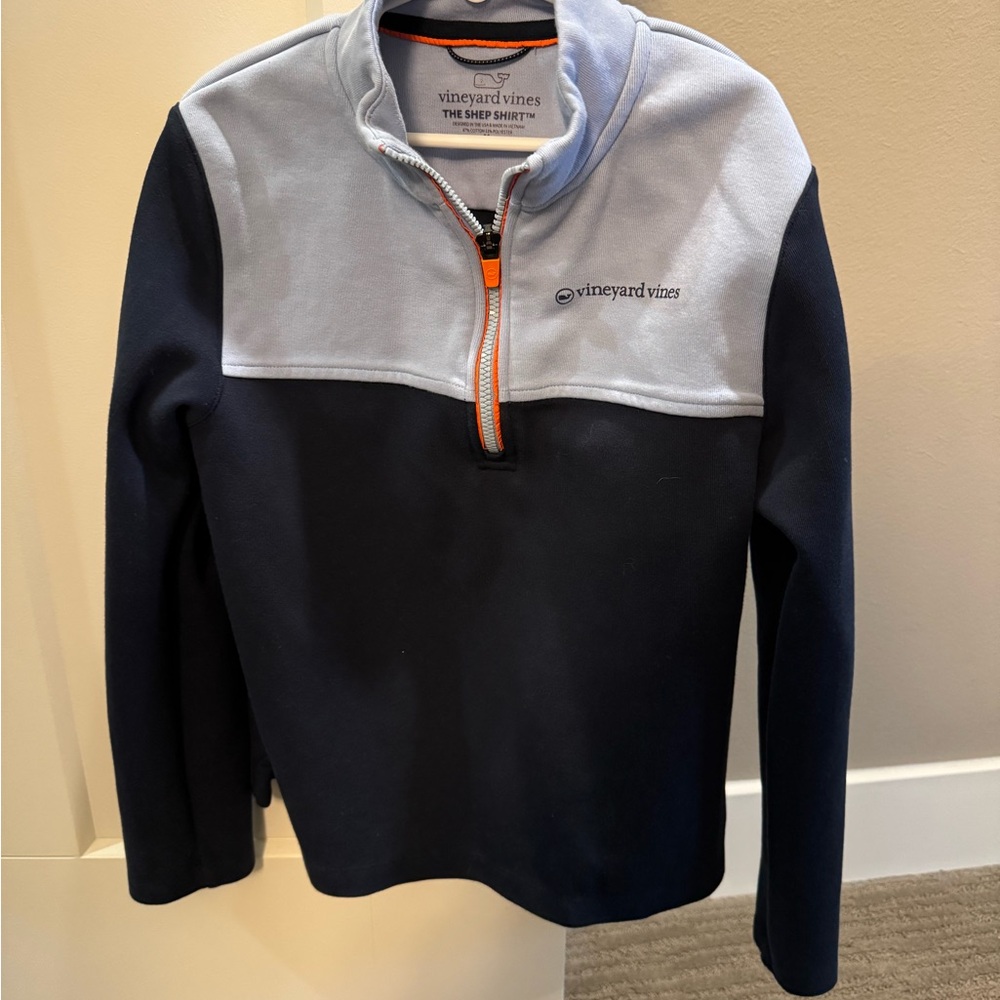 Boys Vineyard Vines Navy and Light Blue Shep Pullover SZ M